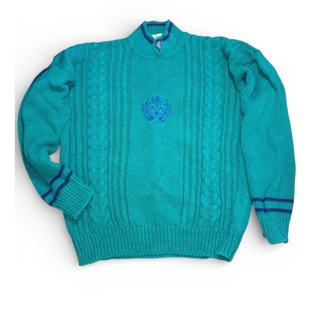 Vtg 80s 90s Stranger Things Preppy Oversized Sz L Cable Knit Sweater Academia